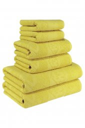 Ananas Desenli Pamuk Banyo Havlu Seti 12 Adet, 4 Banyo havlusu, 4 El Havlusu, ve 4 Yüz Havlusu, -Style- Açik Sari, Sari thumbnail 6