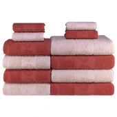 Gül Desenli 100 Pamuk Banyo Havlu Seti 12 Adet, -Comfort- Pembe, Narçiçeği, thumbnail 8