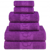 Textile Colors Menekşe Desenli 100 Pamuk Banyo Havlu Seti 6 Adet, 2 Banyo havlusu, 2 El Havlusu, ve 2 Yüz Havlusu, -Comfort- Violet, - 2