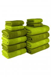 Textile Colors Bordür Desenli 100 Pamuk Banyo Havlu Seti 12 Adet, 4 Banyo Havlusu, 4 El Havlusu, ve 4 Yüz Havlusu, -Vision- Açık Yeşil, Yeşil - 1