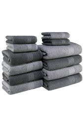 Textile Colors Bordür Desenli 100 Pamuk Banyo Havlu Seti 12 Adet, 4 Banyo Havlusu, 4 El Havlusu, ve 4 Yüz Havlusu, -Vision- Coolgri7, Coolgri11, - 1