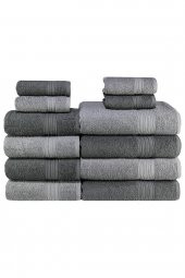 Textile Colors Bordür Desenli 100 Pamuk Banyo Havlu Seti 12 Adet, 4 Banyo Havlusu, 4 El Havlusu, ve 4 Yüz Havlusu, -Vision- Coolgri7, Coolgri11, - 2