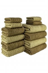 Textile Colors Çizgi Desenli 100 Pamuk Banyo Havlu Seti 12 Adet, 4 Banyo Havlusu, 4 El Havlusu, ve 4 Yüz Havlusu, -Premium- Ceviz, Bakır, - 1