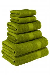 Textile Colors Bordür Desenli 100 Pamuk Banyo Havlu Seti 12 Adet, 4 Banyo Havlusu, 4 El Havlusu, ve 4 Yüz Havlusu, -Vision- Açık Yeşil, Yeşil - 7