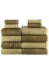 Textile Colors Çizgi Desenli 100 Pamuk Banyo Havlu Seti 12 Adet, 4 Banyo Havlusu, 4 El Havlusu, ve 4 Yüz Havlusu, -Premium- Ceviz, Bakır, - 2