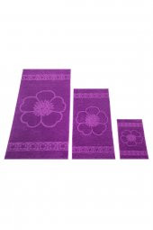 Textile Colors Menekşe Desenli 100 Pamuk Banyo Havlu Seti 6 Adet, 2 Banyo havlusu, 2 El Havlusu, ve 2 Yüz Havlusu, -Comfort- Violet, - 3