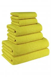 Ananas Desenli Pamuk Banyo Havlu Seti 6 Adet, 2 Banyo Havlusu, 2 El Havlusu, ve 2 Yüz Havlusu, -Style- Sarı, - 1