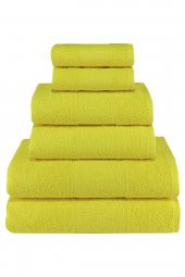 Ananas Desenli Pamuk Banyo Havlu Seti 6 Adet, 2 Banyo Havlusu, 2 El Havlusu, ve 2 Yüz Havlusu, -Style- Sarı, - 2