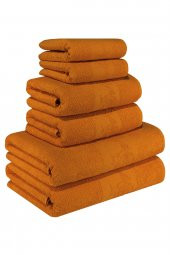 Textile Colors Bisiklet Desenli 100 Pamuk Banyo Havlu Seti 6 Adet, 2 Banyo havlusu, 2 El Havlusu, ve 2 Yüz Havlusu, -Style- Turuncu,, - 1