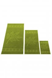 Textile Colors Yaprak Desenli 100 Pamuk Banyo Havlu Seti 6 Adet, 2 Banyo Havlusu, 2 El Havlusu, ve 2 Yüz Havlusu, -Comfort- Lime, - 3