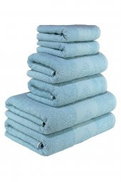 textile colors Beta Balık Desenli 100 Pamuk Banyo Havlu Seti 6 Adet, 2 Banyo Havlusu, 2 El Havlusu, ve 2 Yüz Havlusu, -Comfort- Turkuaz, - 1