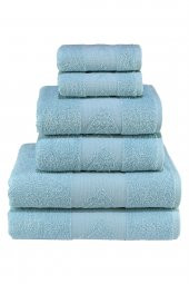 textile colors Beta Balık Desenli 100 Pamuk Banyo Havlu Seti 6 Adet, 2 Banyo Havlusu, 2 El Havlusu, ve 2 Yüz Havlusu, -Comfort- Turkuaz, - 2