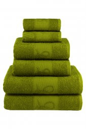 Textile Colors Zeytin Desenli 100 Pamuk Banyo Havlu Seti 6 Adet, 2 Banyo havlusu, 2 El Havlusu, ve 2 Yüz Havlusu, -Style- Zeytin Yeşil, - 2