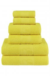 Textile Colors Arı Desenli 100 Pamuk Banyo Havlu Seti 6 Adet, 2 Banyo Havlusu, 2 El Havlusu, ve 2 Yüz Havlusu, -Comfort- Açık Sarı, - 1