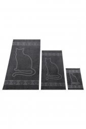 Kedi Desenli 100 Pamuk Banyo Havlu Seti 6 Adet, 2 Banyo Havlusu, 2 El Havlusu, ve 2 Yüz Havlusu, -Comfort- Coolgri11, - 3