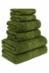 Textile Colors Kaplumbaga Desenli 100 Pamuk Banyo Havlu Seti 6 Adet, 2 Banyo Havlusu, 2 El Havlusu, ve 2 Yüz Havlusu, -Elegance- Yeşil, - 1