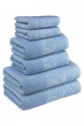 Textile Colors Yelken Desenli 100 Pamuk Banyo Havlu Seti 6 Adet, 2 Banyo Havlusu, 2 El Havlusu, ve 2 Yüz Havlusu, -Elegance- , Açık Mavi - 1