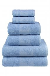 Textile Colors Yelken Desenli 100 Pamuk Banyo Havlu Seti 6 Adet, 2 Banyo Havlusu, 2 El Havlusu, ve 2 Yüz Havlusu, -Elegance- , Açık Mavi - 2