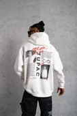 Erkek Ön Arka Baskılı Kapşonlu SweatShirt - Beyaz - 5