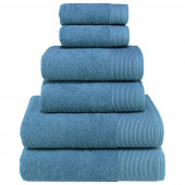 Textile Colors Bordür Kenar Desenli 100 Pamuk Banyo Havlu Seti 6 Adet, 2 Banyo Havlusu, 2 El Havlusu, ve 2 Yüz Havlusu, -Exclusive- Mavi, - 2