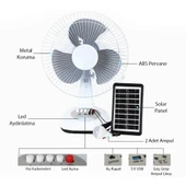 Ayt Powermaster PM-22009 3 Kademeli Şarjlı Solarlı Fan Vantilatör Ampul Lamba Ledli Kamp Tipi Powerbank - 4