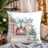 Yılbaşı, Christmas, Kış, Winter Serisi Mint Ekoseli Kırlent - Kırlent Kılıfı - 1