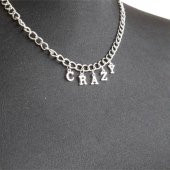 Gri Crazy Yazılı Harfli 45 cm Zincirli Hediyelik Bayan Kolye Takı - 1