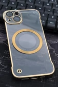 iPhone 14 Uyumlu Altın Sarı Gold Renkli İnce Kenarlı Şeffaf Sert Kapak Kılıf thumbnail 1