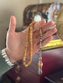 925 Ayar Gümüş Püsküllü Damla Kehribar Tesbih - 1