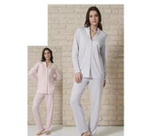 Pijadore Kadın Viskon Önü Düğmeli Uzun Kollu Pijama Takımı 1704 - 5