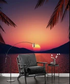 Günbatımı Deniz ve Palmiye Manzaralı Duvar Kağıdı thumbnail 6