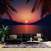 Günbatımı Deniz ve Palmiye Manzaralı Duvar Kağıdı thumbnail 1