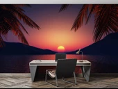 Günbatımı Deniz ve Palmiye Manzaralı Duvar Kağıdı thumbnail 4