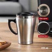 Porsima 05550 Paslanmaz Çelik Kupa Sızdırmaz Çelik Termos Araç Termosu El Termosu Yalıtımlı Bardak 350ml -Gümüş - 1