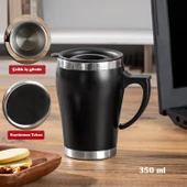 Porsima 05667 Paslanmaz Çelik Kupa Sızdırmaz Çelik Termos Araç Termosu El Termosu Yalıtımlı Bardak 350ml -Siyah - 1