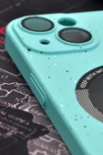 iPhone 14 Uyumlu Mint Yeşil Benekli Desenli İnce Sert Kapak Kılıf Kamera Lens Korumalı thumbnail 2