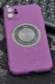 iPhone 11 Uyumlu Mor Benekli Desenli İnce Sert Kapak Kılıf Kamera Lens Korumalı thumbnail 1