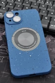 iPhone 14 Uyumlu İnidgo Mavi Benekli Desenli İnce Sert Kapak Kılıf Kamera Lens Korumalı thumbnail 1