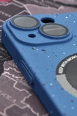 iPhone 14 Uyumlu İnidgo Mavi Benekli Desenli İnce Sert Kapak Kılıf Kamera Lens Korumalı thumbnail 2