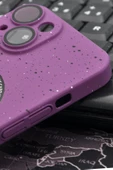 iPhone 13 Uyumlu Mor Benekli Desenli İnce Sert Kapak Kılıf Kamera Lens Korumalı thumbnail 3