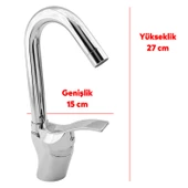 Kısa Kuğu Batarya Duş Bulaşık Musluğu Lavabo Banyo Mutfak Bataryası Mermer Üstü Çift Su Giriş Evye - 2