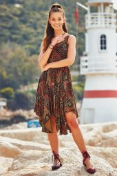 Bohem Tarz Kayık Yaka Asimetrik Elbise thumbnail 1