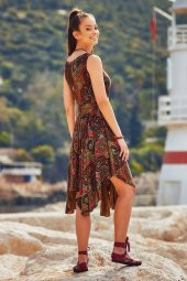 Bohem Tarz Kayık Yaka Asimetrik Elbise thumbnail 4