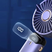 Taşınabilir Katlanabilir LED Ekranlı 5 Hız Kademeli Boyun Montajlı Şarj Edilebilir El Fanı Fan N-15 - 2