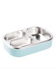 Food QIGAR 3 Bölmeli Çatal Kaşıklı Mavi Paslanmaz Çelik Dikdörtgen Yemek Taşıma Kabı 750ML - 2
