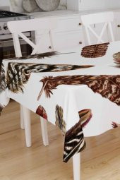 Çeyizdiyarı Dijital Baskı Feather Masa Örtüsü Beyaz - 2