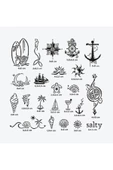 Sea Vibes City Pack Geçici Dövme Şablon Seti 23 Desen Spreysiz Sadece Şablon thumbnail 1