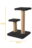 2li Kedi Tırmalama Tahtası Peluş Kumaş Demonte 42cm 2 Adımlı Zıplama ve Tırmalama (Siyah) - 7