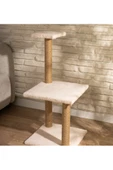 3Lü Kedi Tırmalama Tahtası Peluş Kumaş Demonte 84 cm Yükseklik 3 Adımlı Zıplama Oyunu (Krem) - 2