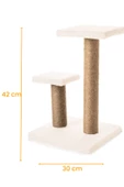 2li Kedi Tırmalama Tahtası Peluş Kumaş Silinebilir Demonte 42cm 2 Adımlı Zıplama ve Tırmalama (Krem) - 7